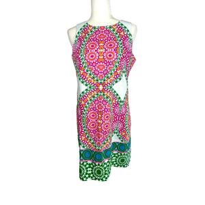 London Times Sheath Dress Size 8 Sleeveless Floral Pink Green White Knee Length